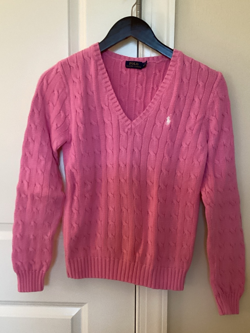 Polo by Ralph Lauren Pink Cable-Knit V-Neck Sweater Size M